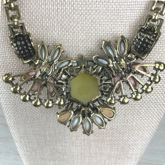 Whimsical Chunky Crystal Necklace Bronze Tone Chain Bling Shabby Chic Statement - Picture 6 of 6